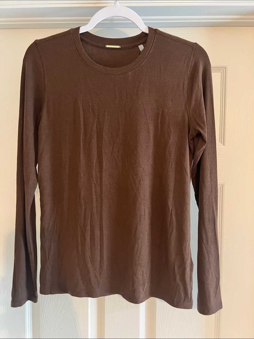 Elie Tahari Brown Long-Sleeve Crewneck Top